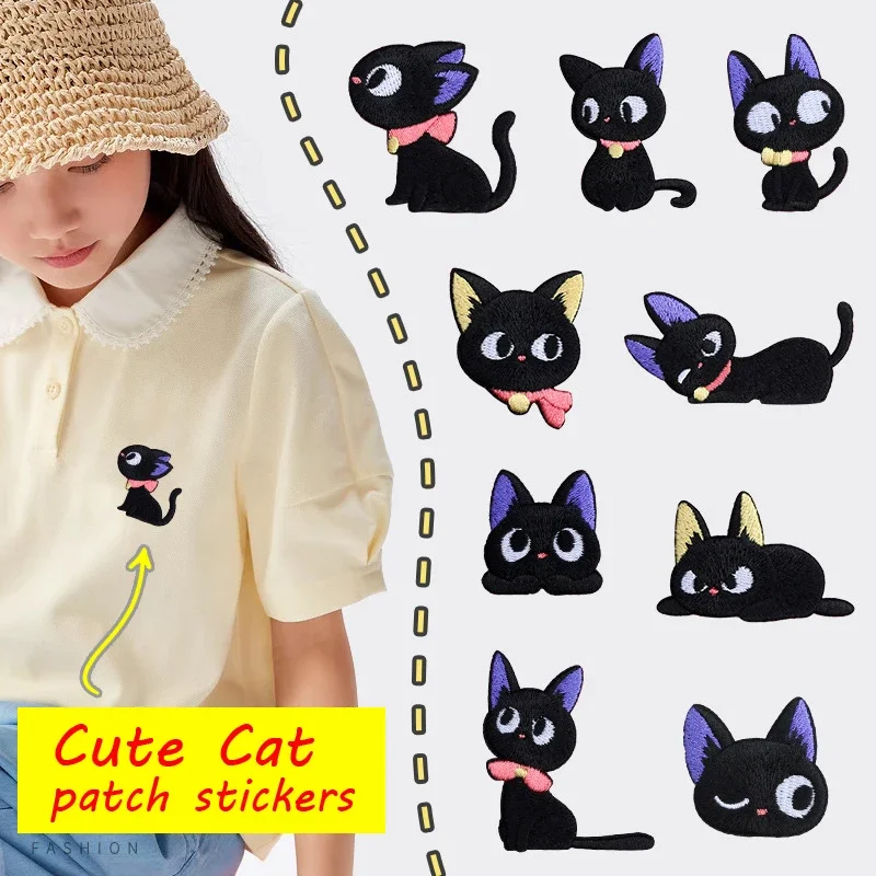 Embroidery On Black Shirt - Śliczne kreskówki samoprzylepne wielokie oko kot