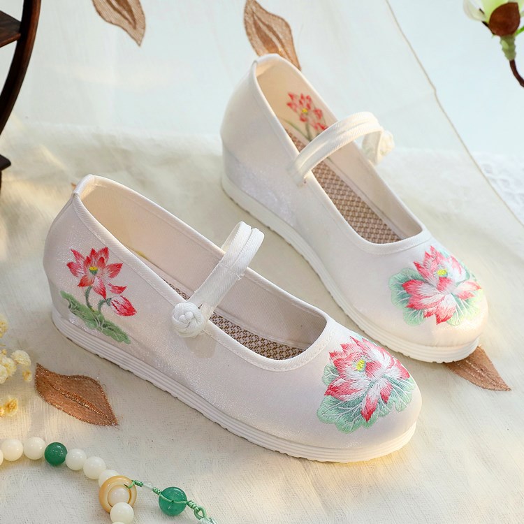 Embroidery Print - Damskie biało-zielone buty Mary Jane na