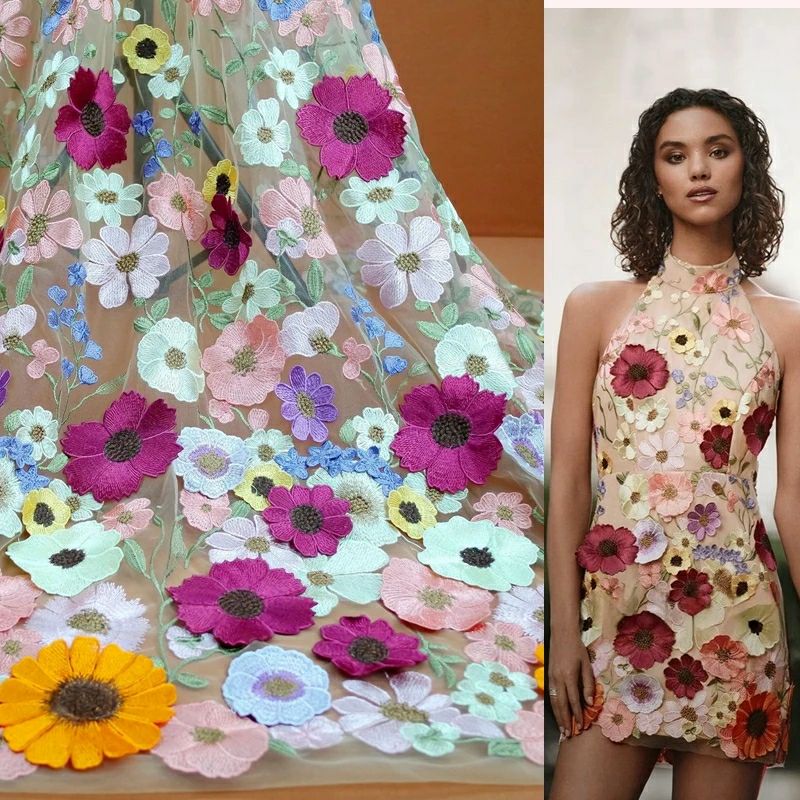 Embroidery Underlay - Kolorowa koronkowa tkanina kwiatowa 3D DIY
