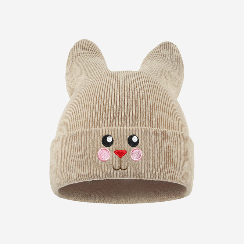 Embroidery Cat - Miękka czapka dziecięca z uszami kota,