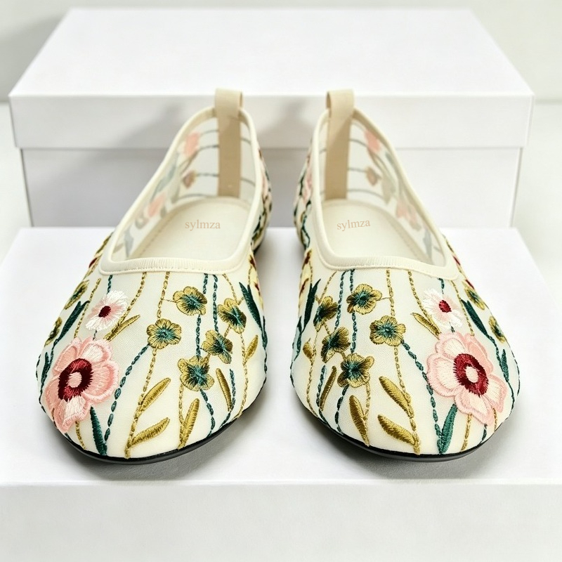 Okrągłe palce Mesh Ballet Flat – Embroidery Meaning recenzja i cena